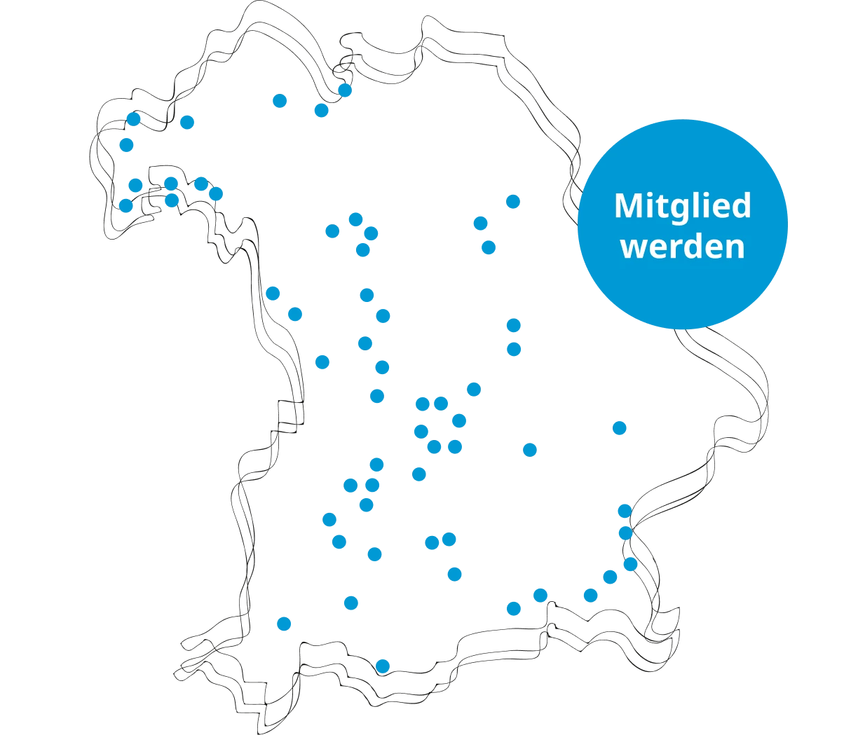 Karte von Bayern mit Mitgliedsstädten von Stadtkultur