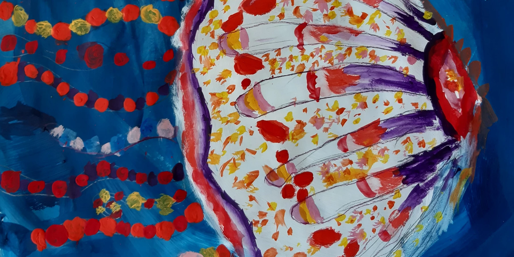 Gemaltes Quallenbild in blau und rot