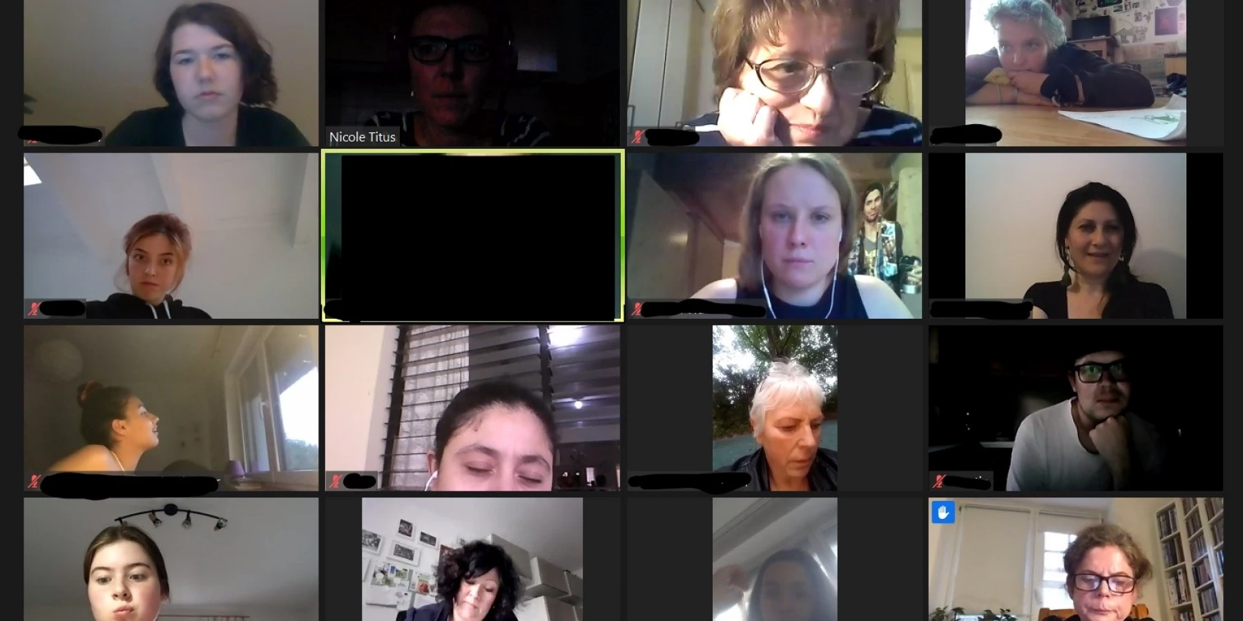 Screenshot von den Profilen der 12 Teilnehmer*innen des Online-Meetings