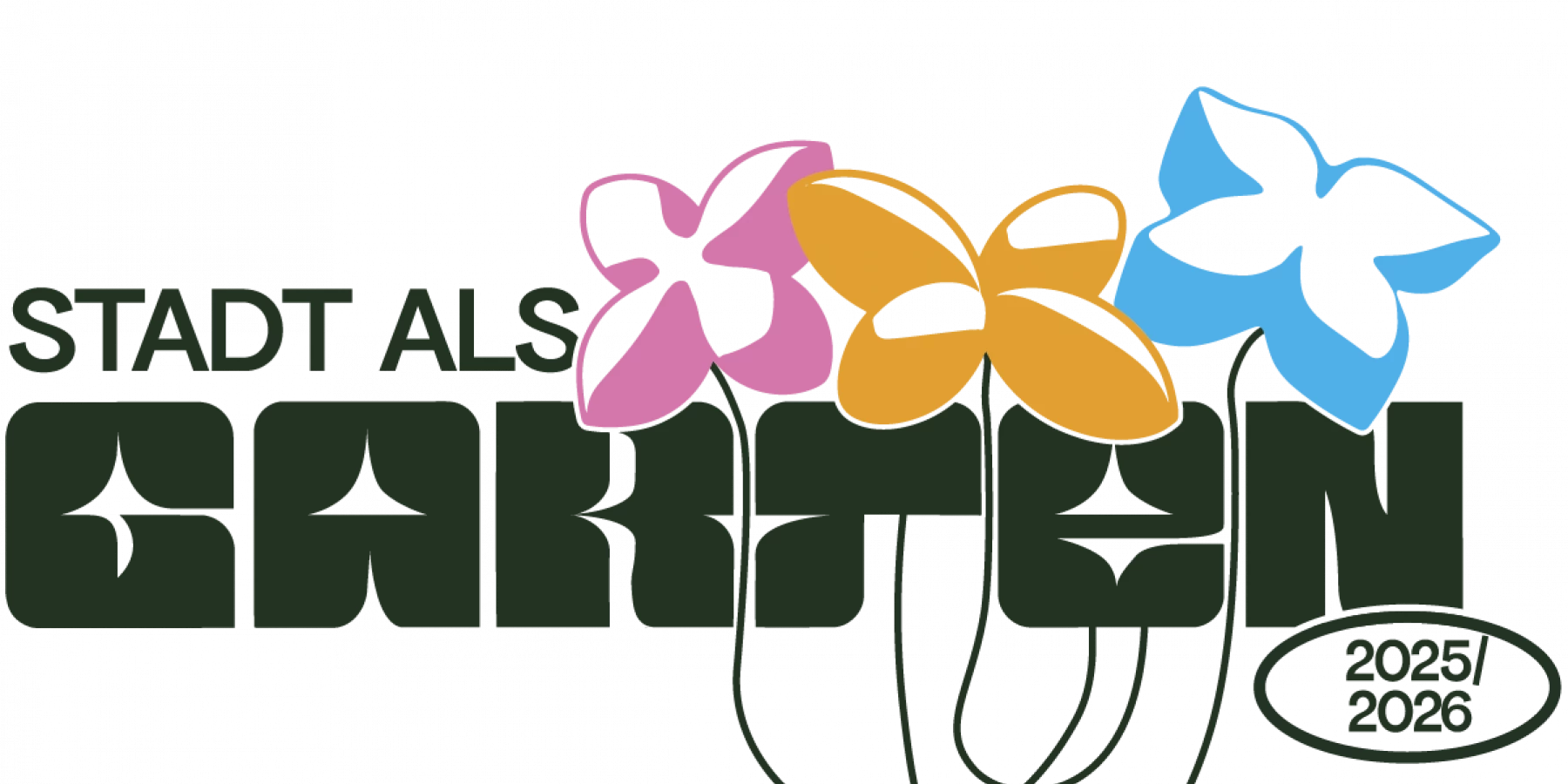 Projekt „Stadt als Garten“ Logo mit drei farbigen Blumen