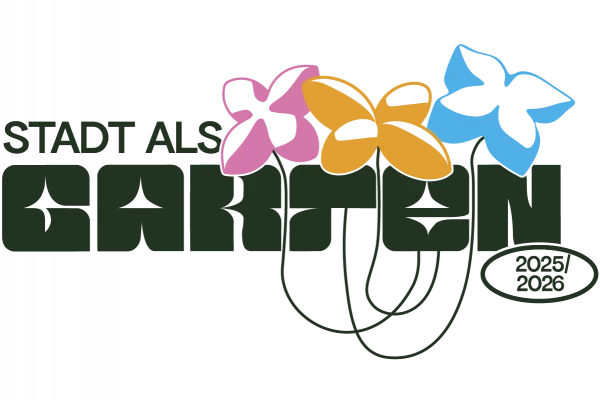 Projekt „Stadt als Garten“ Logo mit drei farbigen Blumen