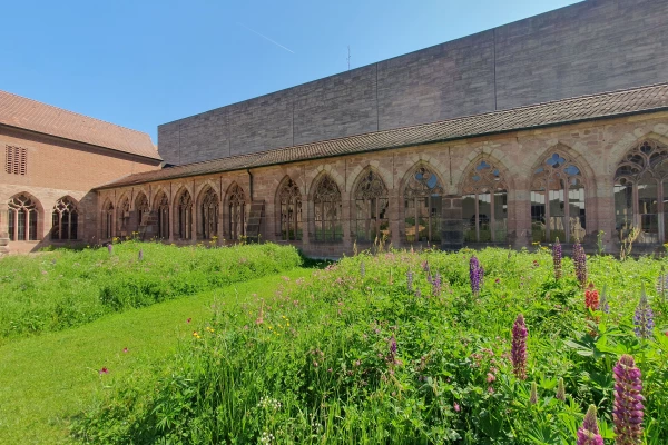Ein Klosterhof inmitten von grünem Gewächs