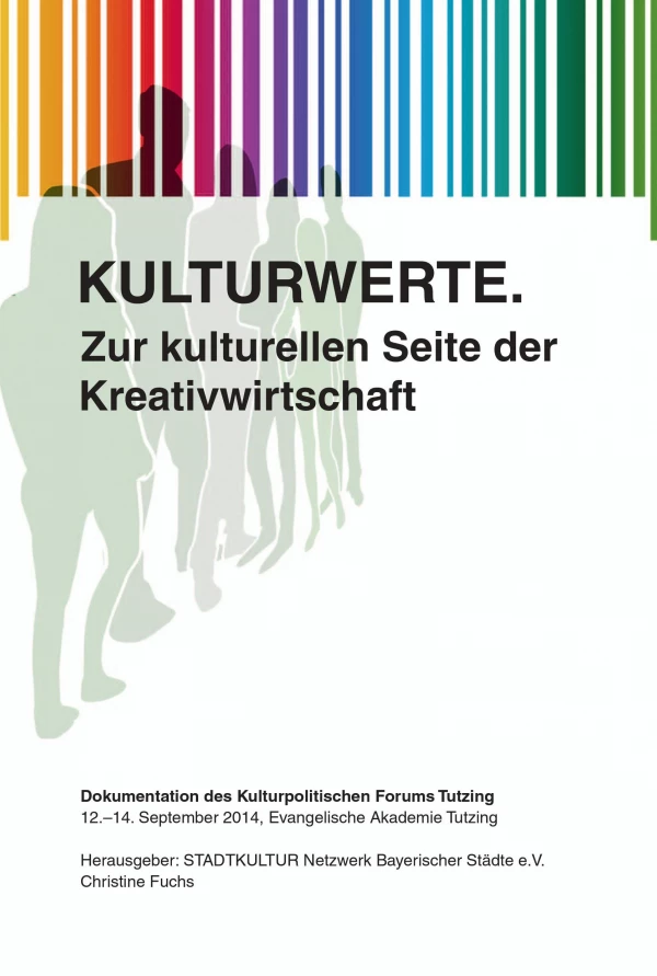 Titelseite „KULTURWERTE“: Regenbogenfarben überlappen sich mit grauen Menschensilhouetten